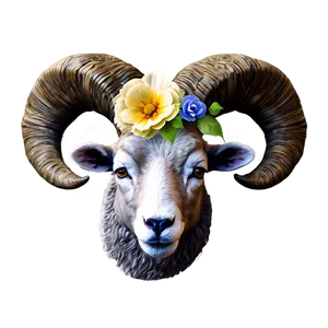 Festive Ram Head With Flowers PNG Fvw