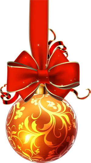 Festive Red Ribbonand Ornament PNG image
