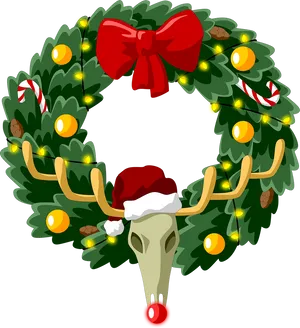 Festive Reindeer Wreath Illustration PNG image