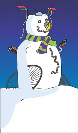 Festive Snowman Cycling Illustration PNG image