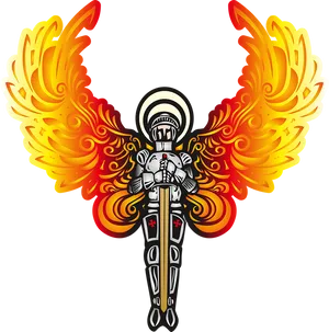 Fiery Angel Halo Sword Graphic PNG