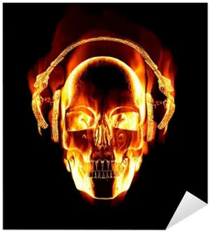 Fiery Skullwith Headphones PNG image