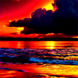 Fiery Sunset Over Ocean Photo PNG Mlg24