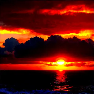 Fiery Sunset Over Ocean Photo Png Prw PNG image