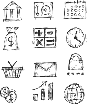 Financial Sketch Icons Set PNG image