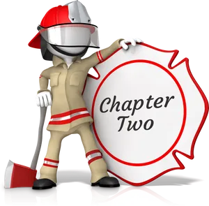 Firefighter Character Holding Chapter Two Sign PNG image