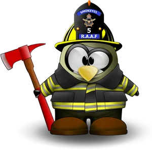 Firefighter Penguin Cartoon Character PNG image