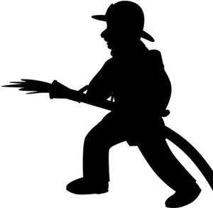 Firefighter Silhouette Holding Hose PNG image