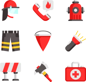 Firefighting Equipment Icons PNG image
