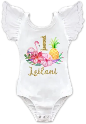 First Birthday Tropical Theme Bodysuit Leilani PNG