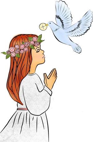 First Communion Girl Dove Eucharist PNG image