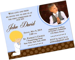 First Communion Invitation Card PNG image