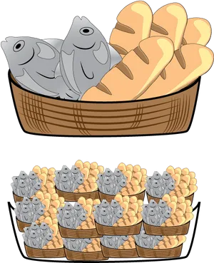 Fishand Bread Baskets Illustration