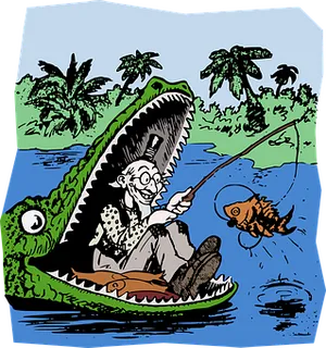 Fishing Inside Alligator Cartoon