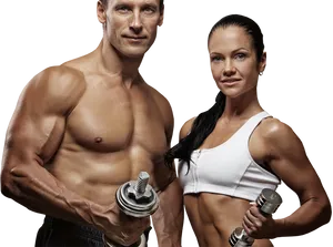 Fitness Duo Holding Dumbbells PNG image