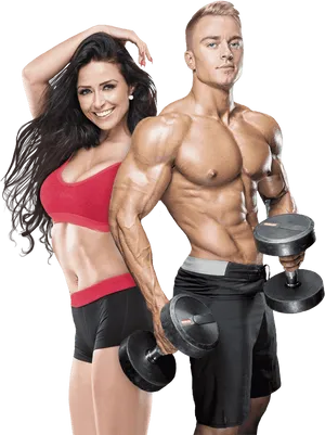 Fitness Duo Posing With Weights