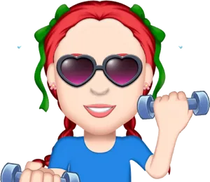 Fitness Emoji Red Hair Sunglasses Dumbbell PNG image