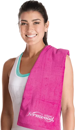 Fitness Enthusiast Womanwith Pink Towel PNG image