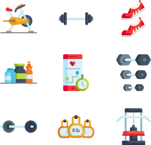 Fitness Equipment Icons Set PNG