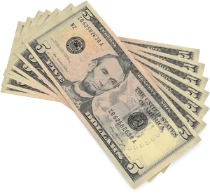 Five Dollar Bills Fanned Out PNG image