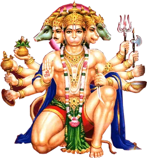 Five Faced Hanuman Deity Art PNG image