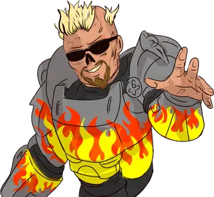 Flame Armed Cartoon Character PNG image