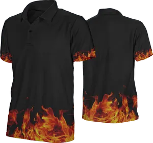 Flame Design Black Polo Shirt PNG image