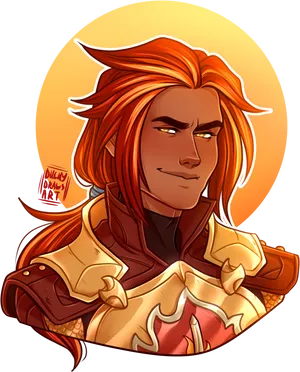 Flame Haired Fantasy Warrior Illustration PNG image