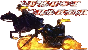 Flaming Ghost Riderand Horse PNG image