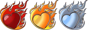 Flaming_ Hearts_ Triptych PNG image