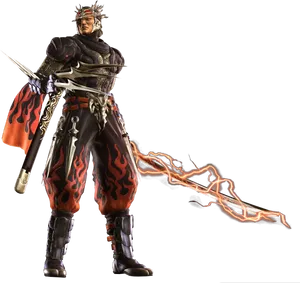 Flaming Sword Ninja Character PNG image