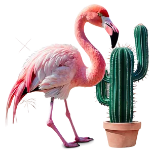 Flamingo And Cactus Desert Png 05062024 PNG image