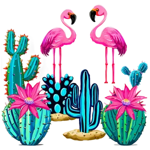 Flamingo And Cactus Desert PNG Cmv30 PNG