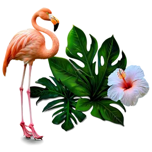Flamingo And Hibiscus Flowers PNG 48