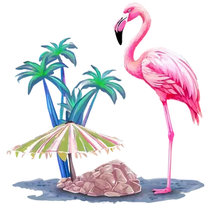 Flamingo And Tropical Beach Sunset PNG 06272024 PNG