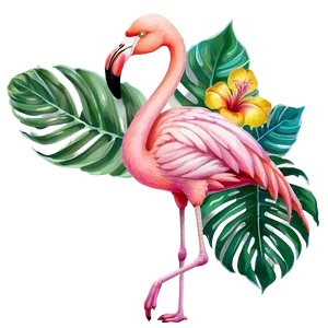 Flamingo And Tropical Flowers Png 06272024 PNG image