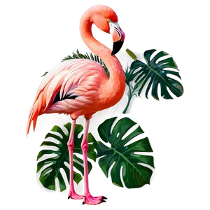 Flamingo And Tropical Leaves PNG Kfi