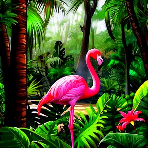 Flamingo In A Tropical Forest PNG 06272024