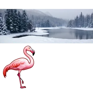 Flamingo In Snowy Landscape PNG Bls PNG