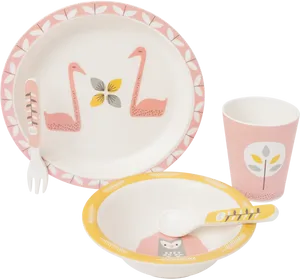 Flamingo Kids Dinnerware Set PNG image