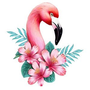 Flamingo With Floral Decor PNG 48