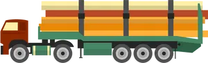 Flatbed Truck Loaded With Lumber Vector PNG