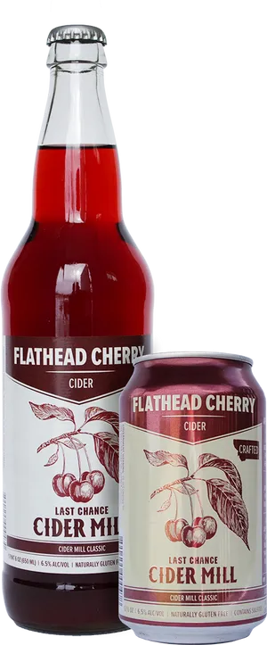 Flathead Cherry Cider Bottleand Can PNG image