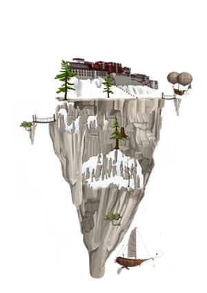 Floating Fantasy City Iceberg PNG image