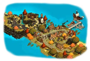 Floating Island Fantasy Village PNG image