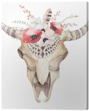 Floral Adorned Animal Skull Art PNG image