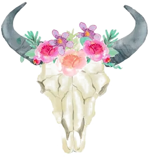 Floral Adorned Bull Skull PNG image