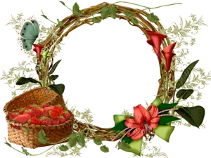 Floral Basketand Butterfly Wreath PNG image