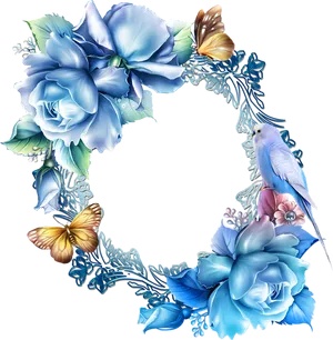 Floral Bird Butterfly Frame PNG image