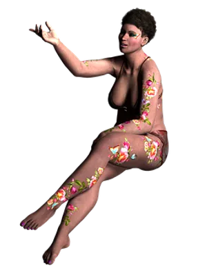 Floral Body Art Sitting Woman